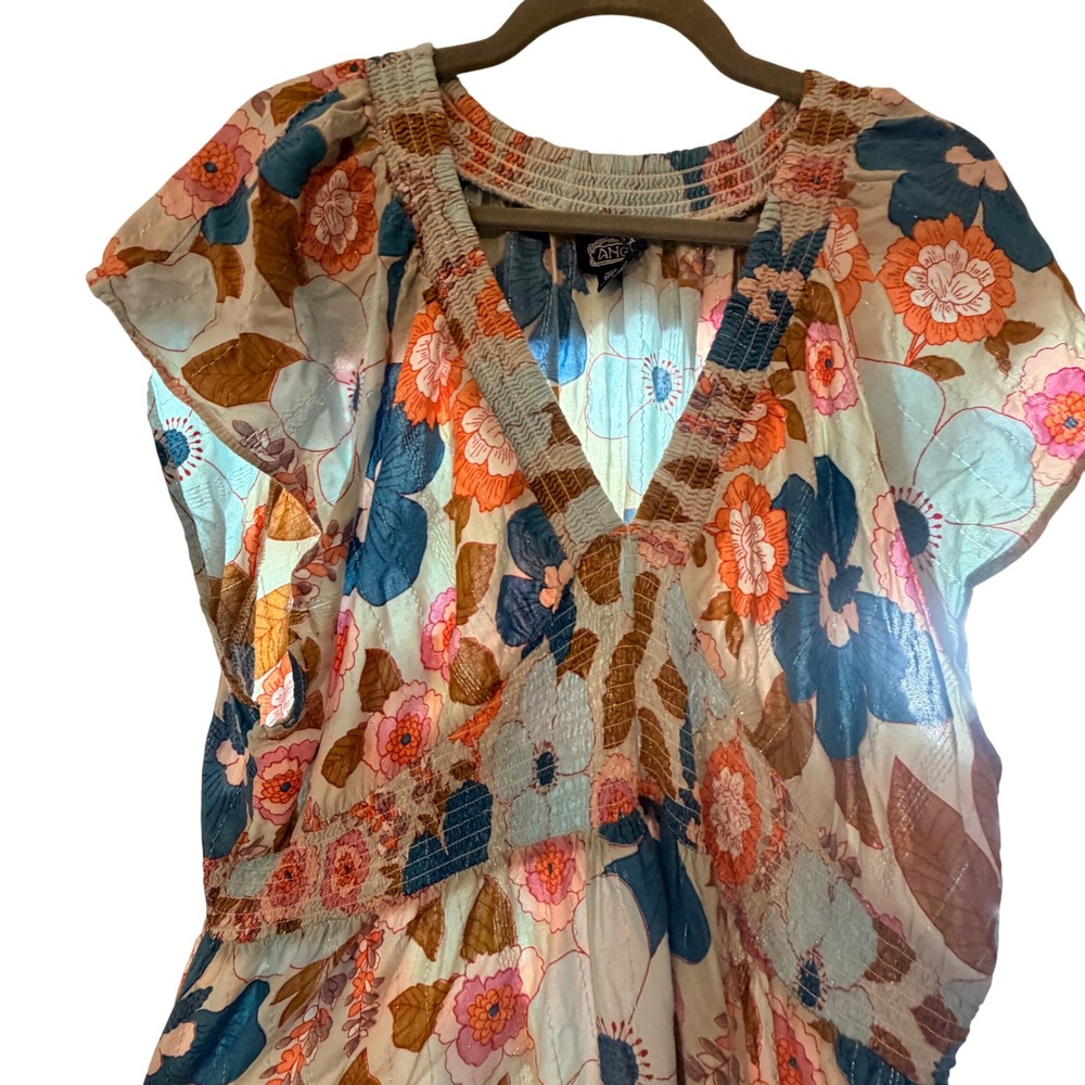 Angie Floral Maxi Dress Womens 3X Smocked Waist Lurex Boho Cottagecore - Picture 2 of 7